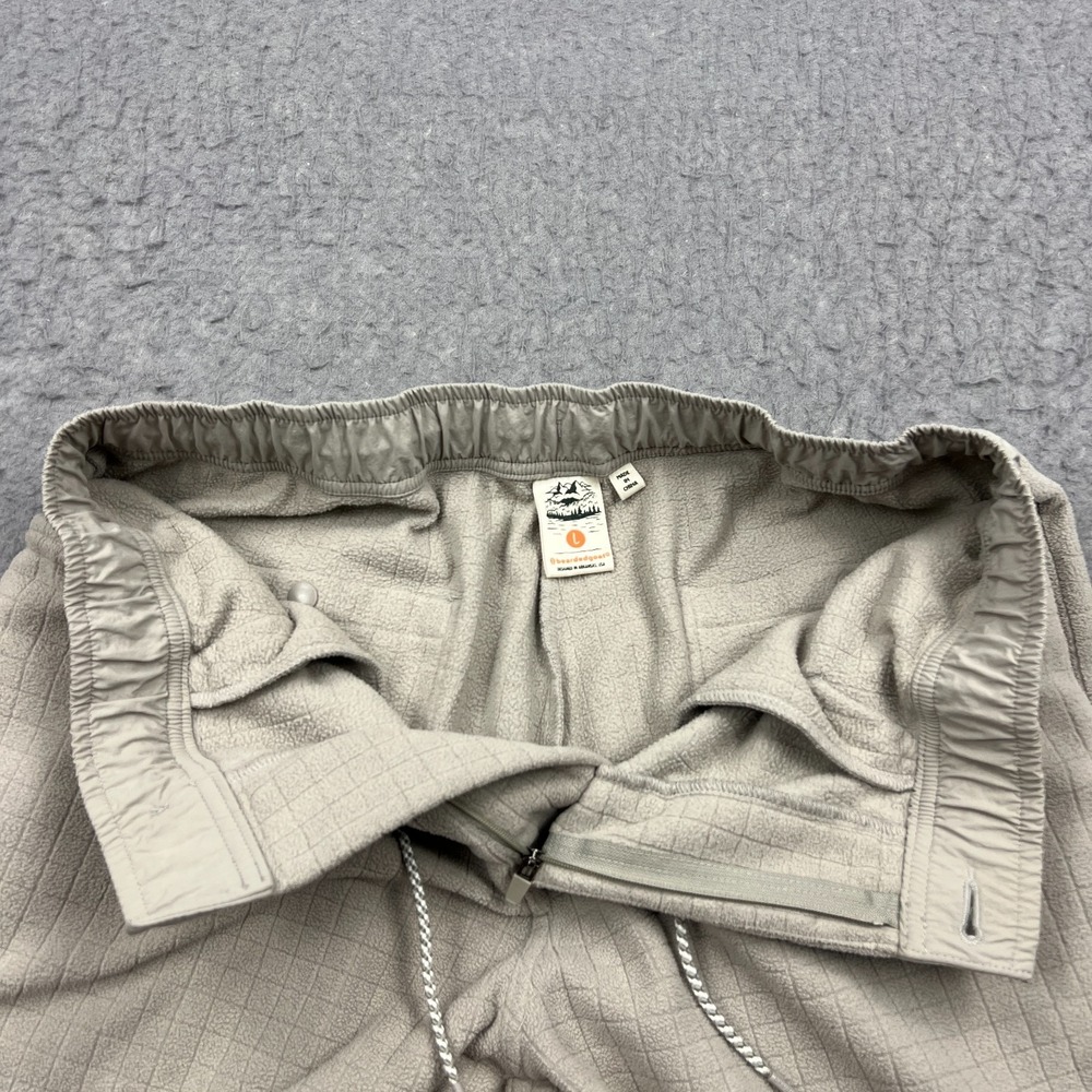Bearded Goat Joggers Mens Large Tan Grid Fleece Double Knee Drawstring Gym Pants - Picture 2 of 13